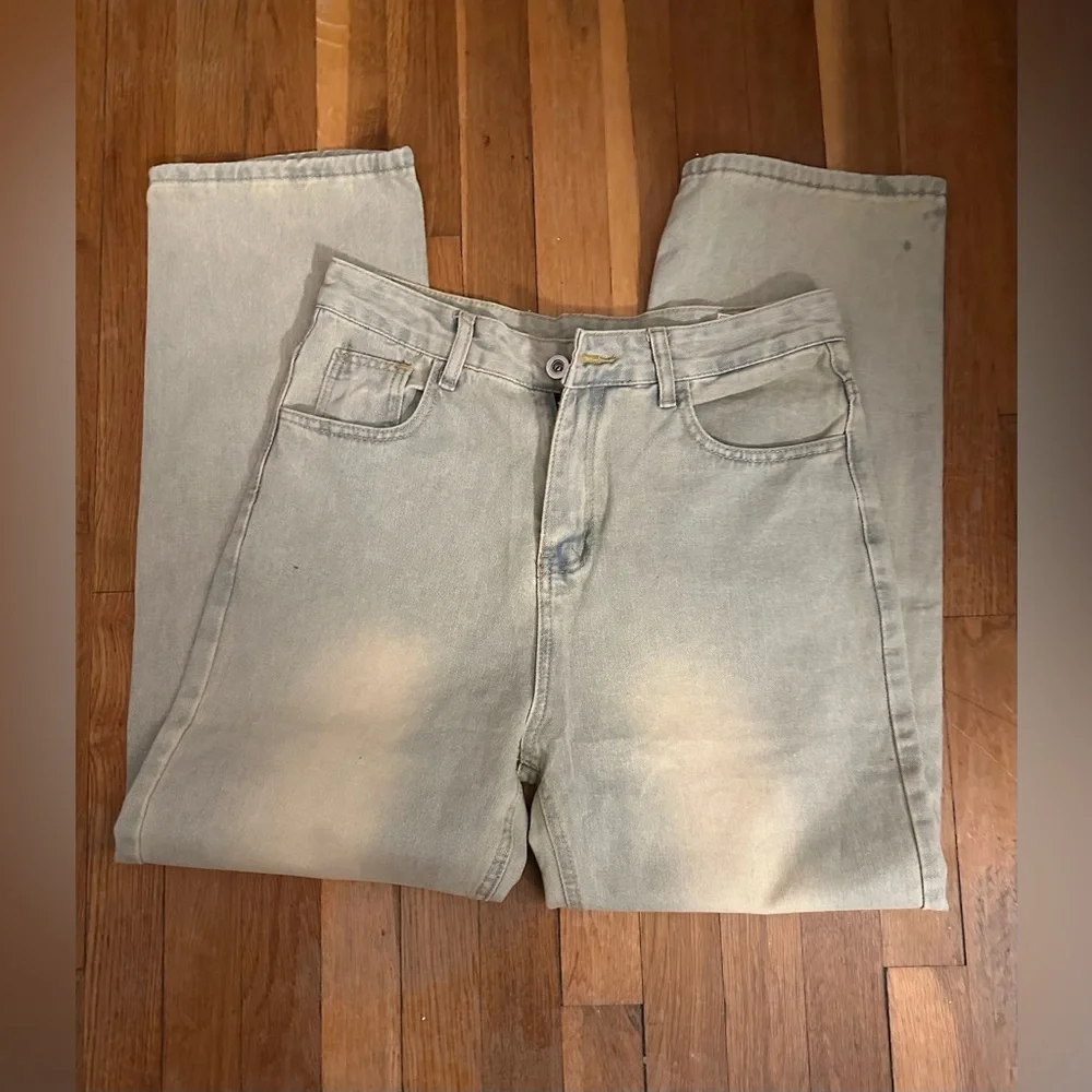 🤍 K46641‎ Baggy Wide Leg Light Wash Jeans Neutral Denim 33x30 🤍
